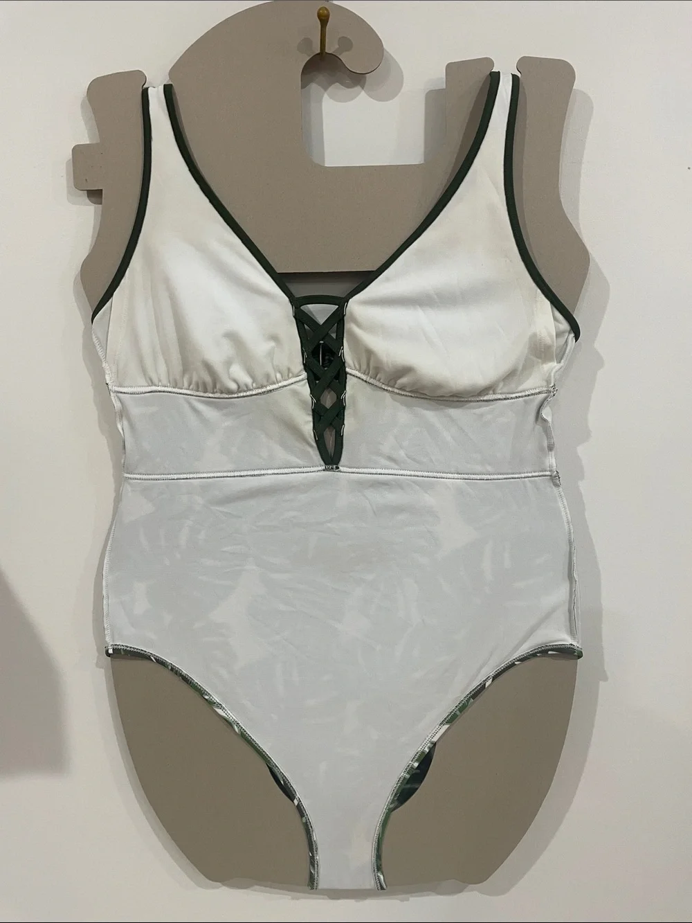 🍉 Adore Me Olive Green Tropical Lace-Up One-Piece Swimsuit